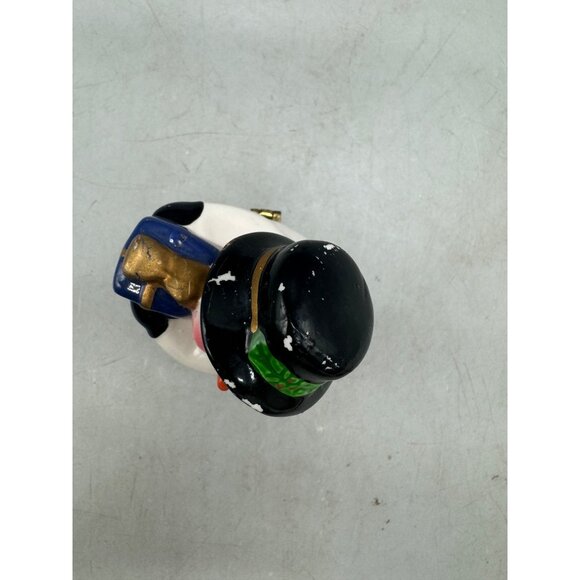 Vintage Christmas Snowman Trinket Box With Gift & Gold Accents Ceramic  READ - Picture 2 of 7